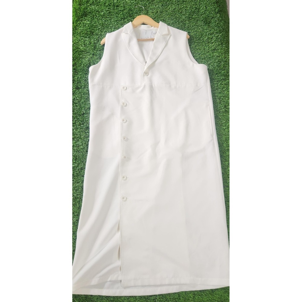 ASOS Jacket Dress Womens 10 White Sleeveless Collared Button Front Knit Stretch